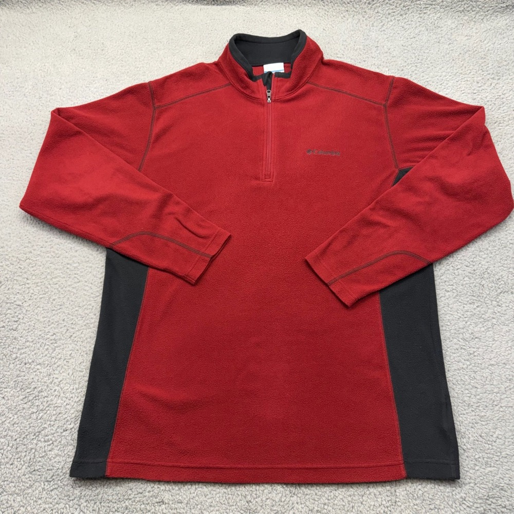 Columbia AM6558 Mens Large Red/Blk Polyester Fleece Quarter Zip Pullover 1352471